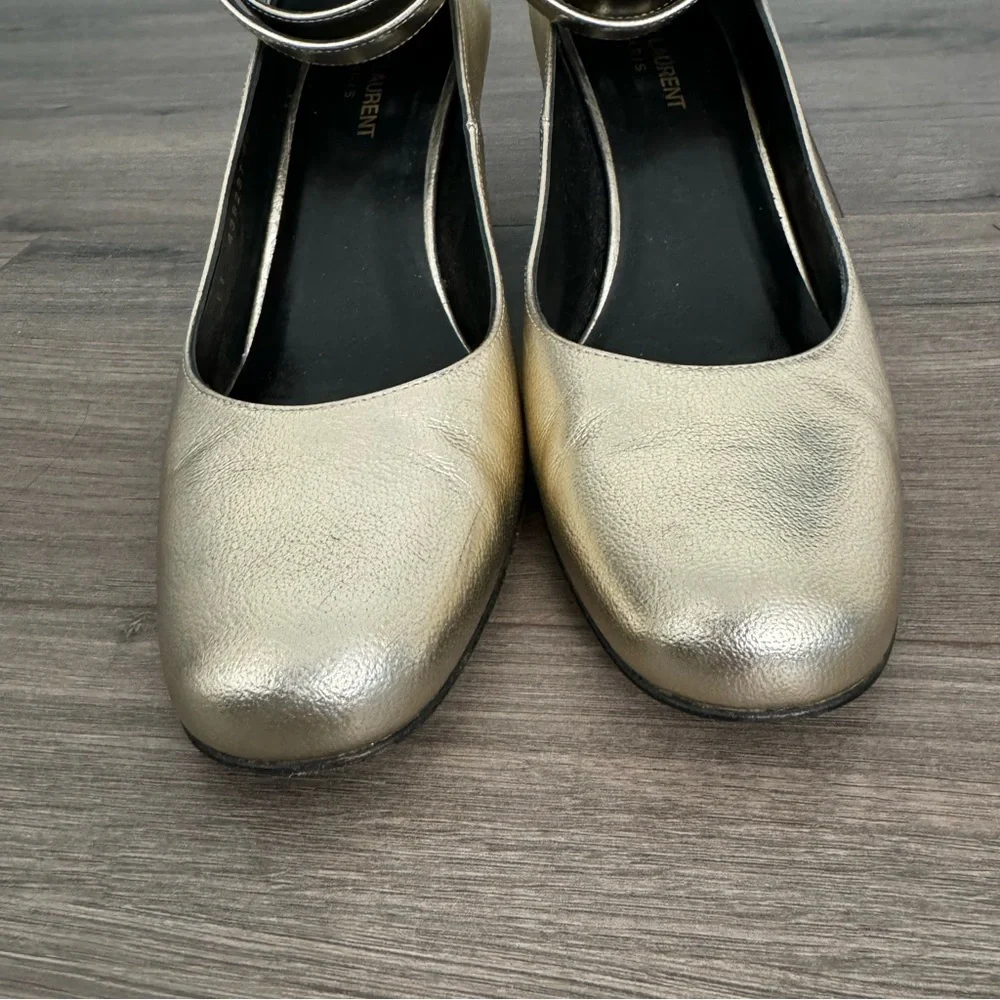Saint Laurent Babies Double Ankle Strap Pump Metallic Gold - Picture 6 of 10